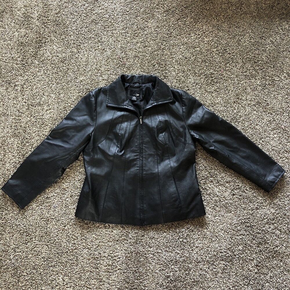 VINTAGE EAST 5th Black Leather Jacket Size 1X Full Zip
